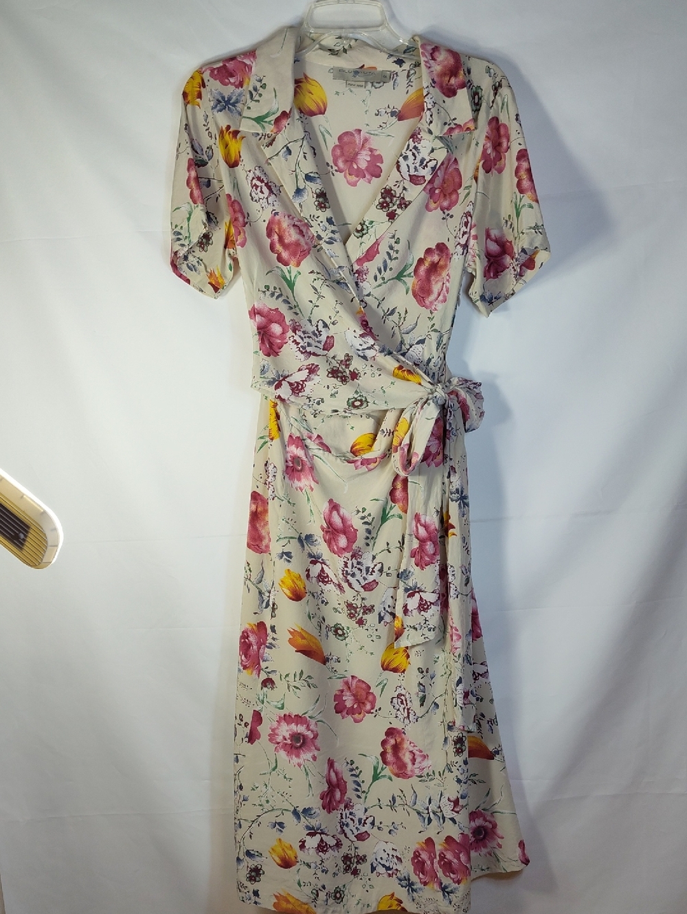 VTG BLUNAUTA NAPOLI 100% Silk. Floral Wrap Midi Dress EU Size 44 or US 12